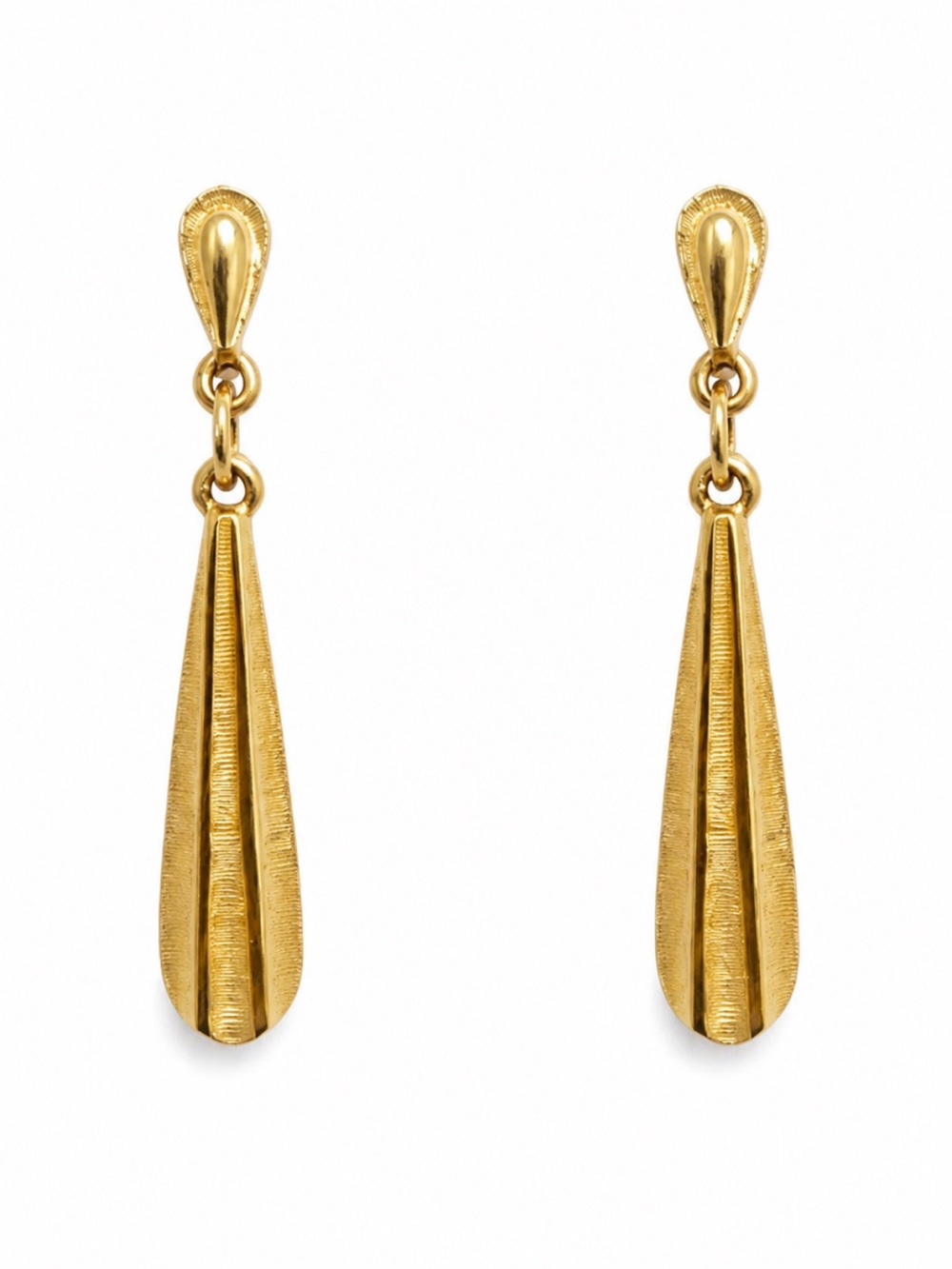Vintage Gold Tone Textured Teardrop Dangle Drop Statement Earrings